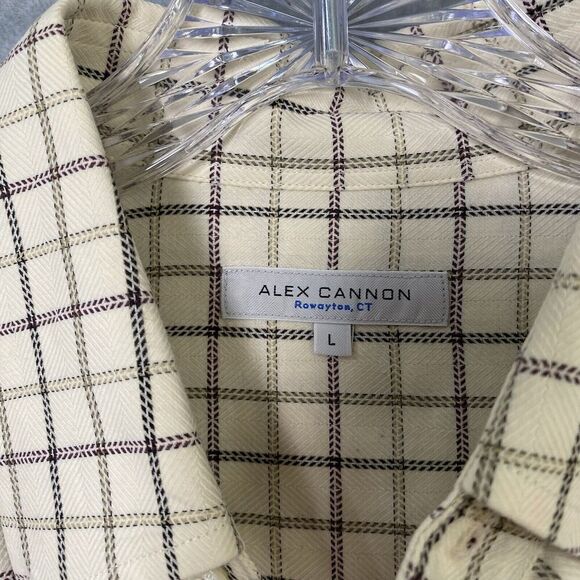Alex Cannon Cream Check Button Down Shirt Men's Size Large Casual Classic - Picture 7 of 15